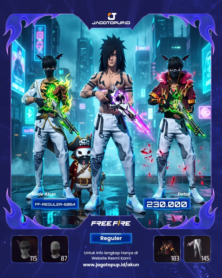 AKUN FF SULTAN SPEK 4 EVO GUN! MASKER ARCTIC BLUE & SET TREASURE RAVAGER!
