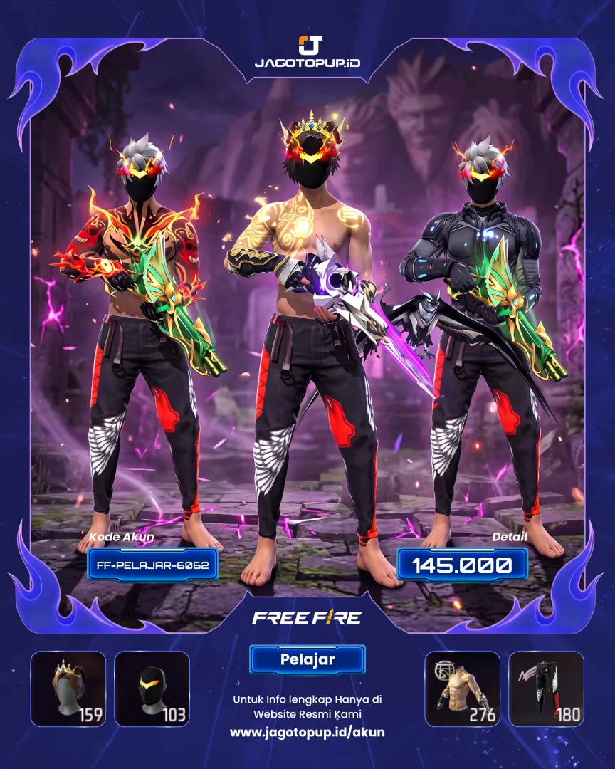 AKUN FF KEREN FULL SET BANDIT! SG2 UNGU (STERLING) LV.6 & UMP BOOYAH DAY! 🔥