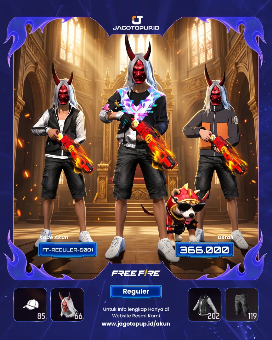 AKUN FF VETERAN 8 TAHUN! SG2 OPM & TOPENG ONI MERAH! FULL EMOTE NARUTO! 🔥
