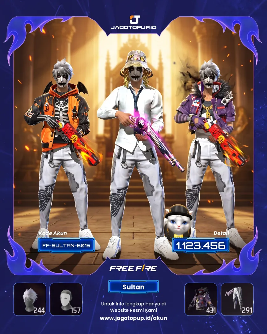 AKUN FF SULTAN TOPI PO ELITE PASS F JOKER V1 + SG2 OPM & SG2 REPER EMOTE SINGGASANA! 🔥