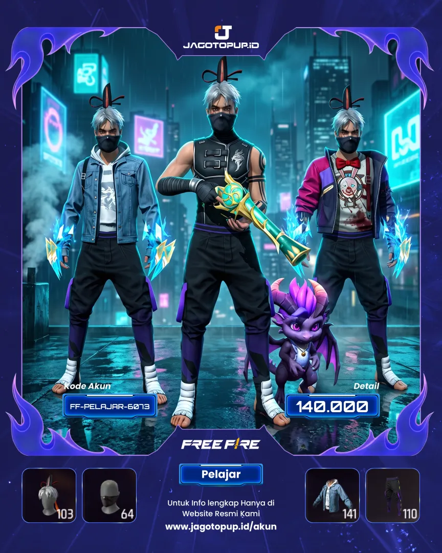 AKUN FF PELAJAR KECE LEVEL 59! SET DENIM CAMPUS + SG2 TEROMPET & TINJU DRACHEN LV.5! 🔥