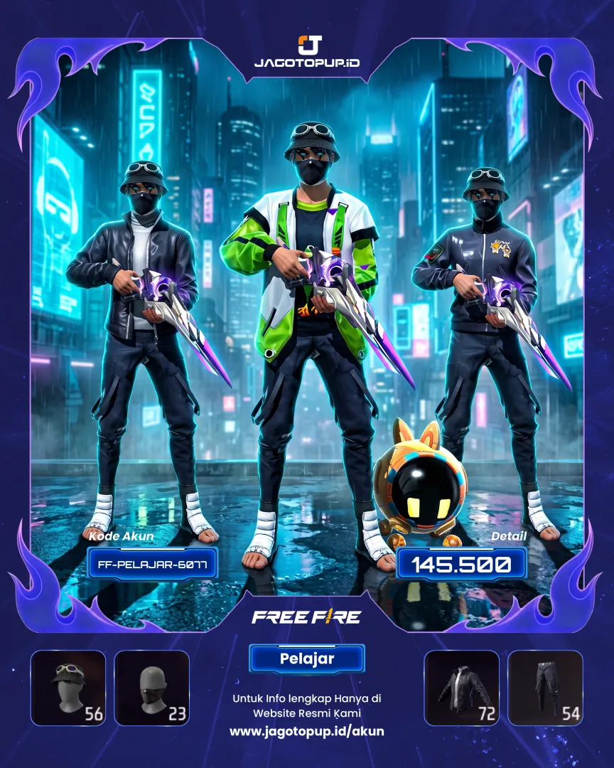 AKUN FF PELAJAR KECE LEVEL 49! SET DUDE IN BLACK + EVO MP40 COBRA & SG2 UNGU! 🔥
