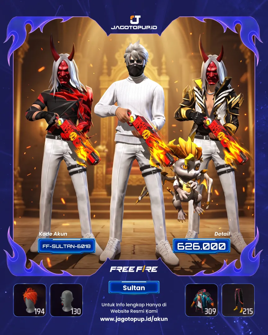 AKUN FF SULTAN LV.62! ZOMBIFIED SAMURAI + SG2 OPM & 4 EVO GUN (COBRA MAX)! 🔥
