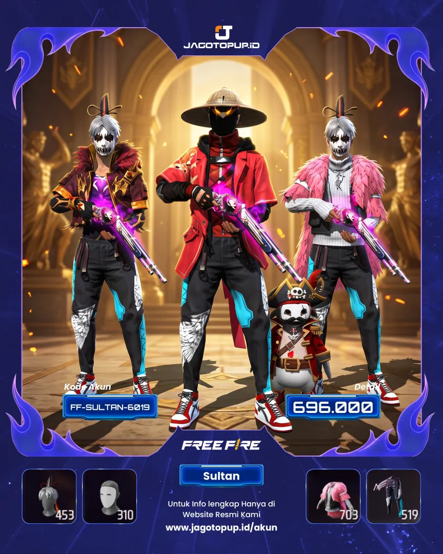 AKUN FF SULTAN GANTENG! CELANA ANGEL BIRU ON + SG RAPPER & 4 EVO GUN DEWA! 🔥