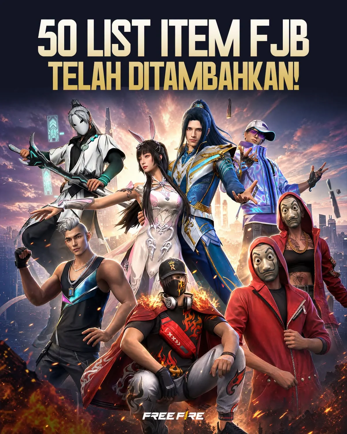 Banner Pengumuman Resmi 50 List Item FJB Telah Ditambahkan Free Fire