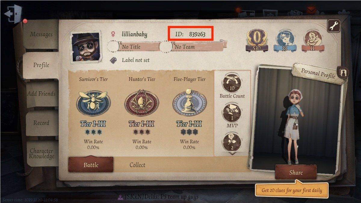 Panduan Letak ID Identity V