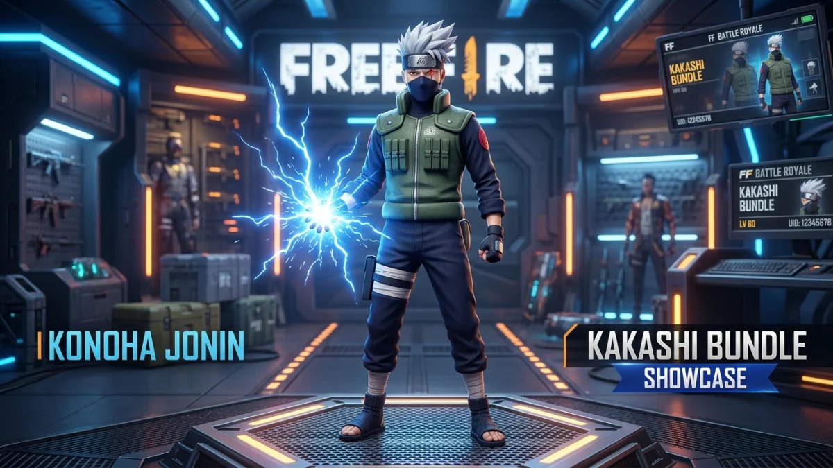 Tampilan Skin Bundle Kakashi Hatake Free Fire Lengkap Rompi Jonin dan Mata Sharingan